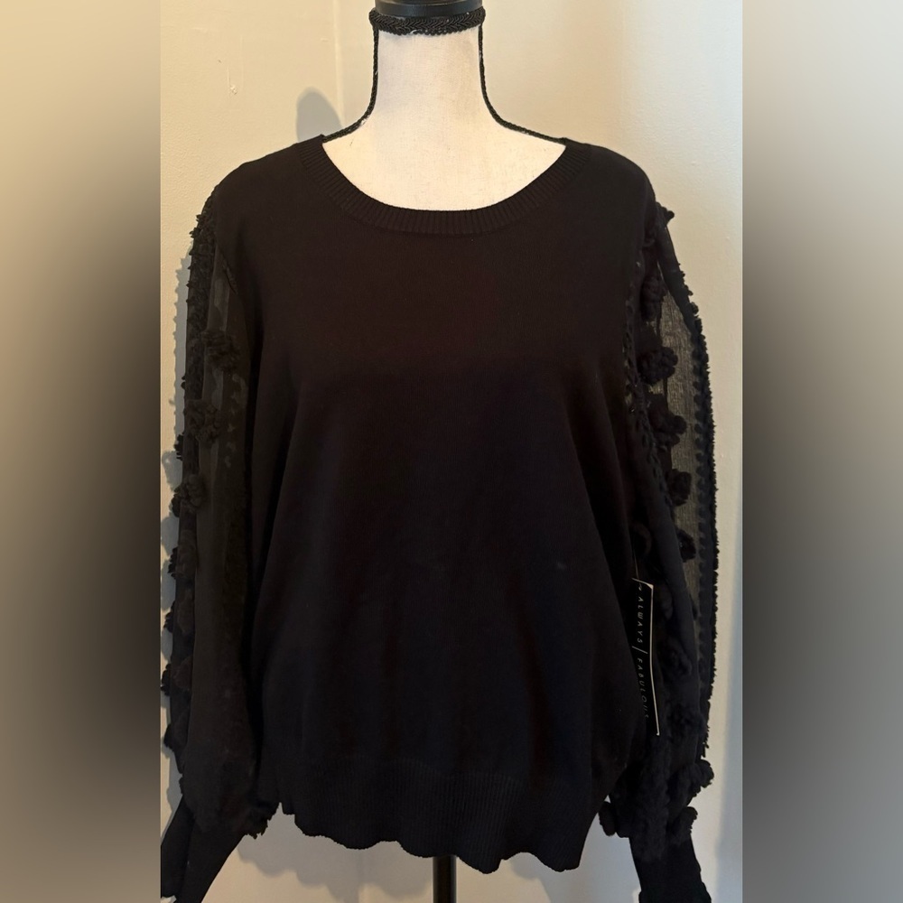 Almost Famous Black Dressy Crew Neck Sweater Plus Size 2X BNWT